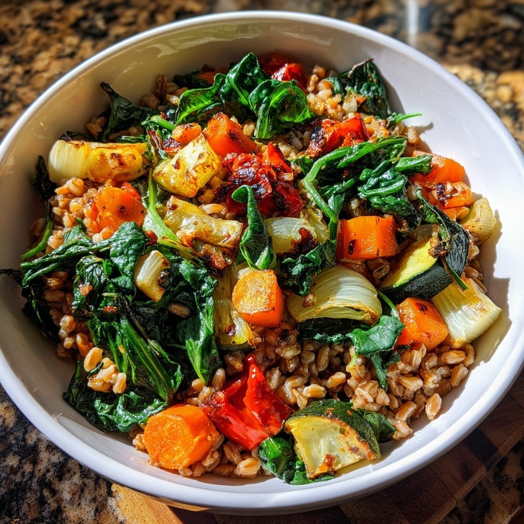 Healthy Lunch Roasted Veggie Farro Bowl